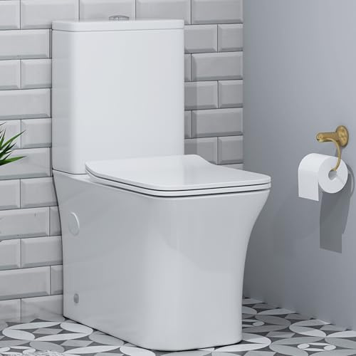Royal Bathrooms Milan Close Coupled Rimless Toilet Quick Release Slim Soft Close Seat with Dual Flush Cistern Gloss White Square Pan Bathroom WC Unit - Modern Design