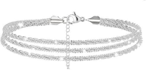 AOWVUTS Cavigliere da Donna, Cavigliera a Strati Regolabile per Donna, Catena per Piedi in Acciaio Inossidabile in Oro o Argento, Gioielli da Spiaggia Impermeabile per Donne e Ragazze (Argento)