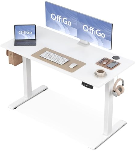 OffiGo Höhenverstellbarer Schreibtisch, 120 cm Elektrischer Schreibtisch, Ergonomischer Tisch mit Memory-Funktion, Gaming Tisch Höhenverstellbar, Moderner Computertisch für Zuhause und Büro, Weiß