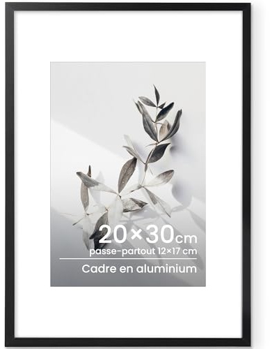 Feihorrm Bilderrahmen 20x30 Schwarz, Aluminium 20x30 cm Fotorahmen, Metall Posterrahmen Mit gehärtetem Glas, Für 20x30 cm-Fotos oder 12x17 cm-Fotos mit Passepartout, ideal in Kunstwerke, Zertifikate