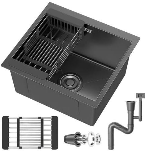 Stainless Steel Kitchen Sink,40 x 40cm,Inset Sink,with Waste Kit,Drain Pipe,Pull-Out Drainer Basket,Suitable for Bathroom,Caravan Travelling