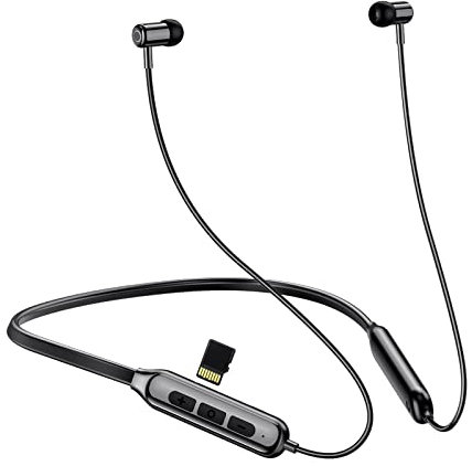 Nsyee Cuffie senza fili per corsa, Bluetooth 5.0 con Slot per Schede TF, Auricolari Sportivi IPX5, Auricolari Magnetici Leggeri con 25 Ore di Riproduzione - Nero