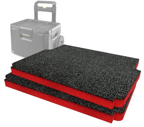 Shadow Foam Paquete de inserción compatible con Toughbuilt® StackTech Rolling Toolbox | Espuma de corte y pelado para organización de cajas de herramientas, Kaizen, 5S (rojo, 30 mm)