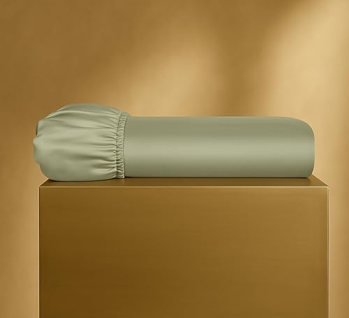 Seralino Mako Satin Spannbettlaken 180x200cm Baumwolle Grün | 100% Bio Baumwolle Leinentuch 180x200| besonders weiches Spannbetttuch 180x200| Spannbettlaken 180x200cm Boxspringbett (bis 30cm Steghöhe)