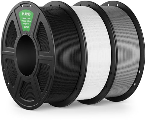 DEEPLEE Filamento PLA PRO 1.75 mm, 3 kg: Nero + Bianco + Grigio (3×1 kg), Maggiore Tenacia, Precisione ±0.02 mm, Facile da Stampare per Stampanti 3D FDM