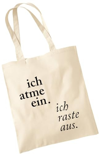 OM3 Baumwolltasche mit Spruch - ich atme ein ich raste aus - Statement - Baumwollbeutel - Tasche - Lange Henkel