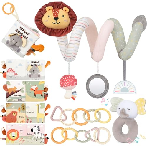 Joyreal Aktivitetsspiral för bebisar - barnvagn flicka pojke, bok födelse babytyg, sensorisk leksak, montessori, uppvaknande spel, present, födelse, 0, 3, 6, 9, 12 månader