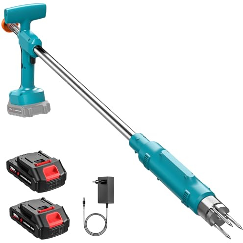 Désherbeur Électrique sans Fil 21 V, Desherbeur Electrique avec 2 x 3.0Ah Batterie, Profondeur de Travail 6CM, Vitesse 650 RPM, Nouveau Désherbeur à Batterie pour Mauvaises Herbes du Jardin