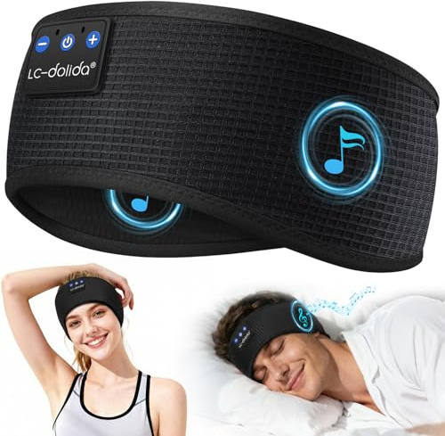 LC-dolida Schlafkopfhörer Bluetooth Stirnband, Seitenschläfer Kopfhörer mit 15+ Std Spielzeit, HiFi-Stereo, Bluetooth 5.4, 4D-Stretchstoff für Sport, Training, Joggen, Yoga, Reisen