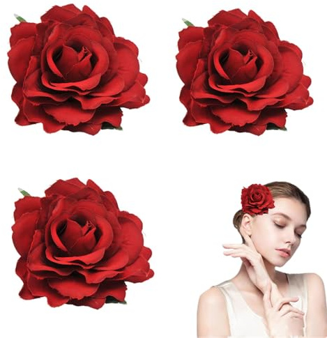 3 Stück Blumen Haarspangen,Haarclip Rot Blume Brosche Haarschmuck Haarnadeln Haarklammer Barrettes Zubehör Alligator Clip für Frauen,Mädchen,Partys,Strandhochzeiten