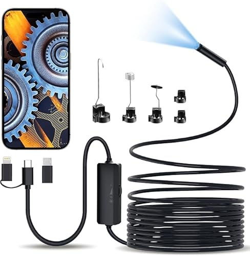 iWarmbase Endoskopkamera mit Licht, 1080P Endoskopkamera Handy mit 8 LED Licht, Typ-C Endoskop, IP67 Wasserdichtes inspektionskamera Handy Gadget mit für Android & iOS, Tablet (16.5 ft/5m) D3