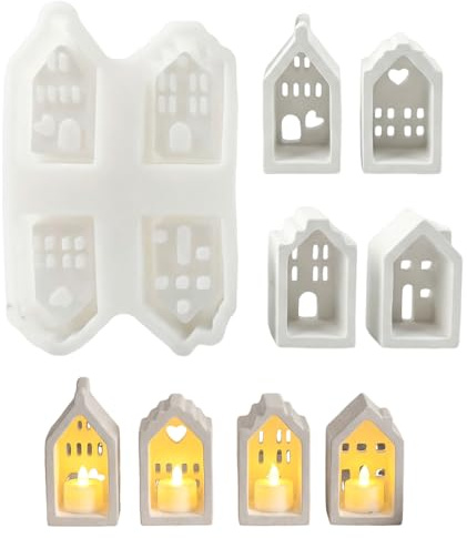 4er Silikonform Haus Gipsformen zum Gießen 3D Silikonformen Gießformen Häuser für DIY, Weihnachten