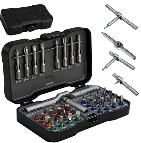 42 in 1 Magnetic Screwdriver Set, DIY Ratchet Screwdriver Set, Multi-Bit Magnetic Drive Set with Detachable Ratchet Handle, Portable Gray Repair Tool Kit for Bicycles, Bicycles, Computers as Gifts