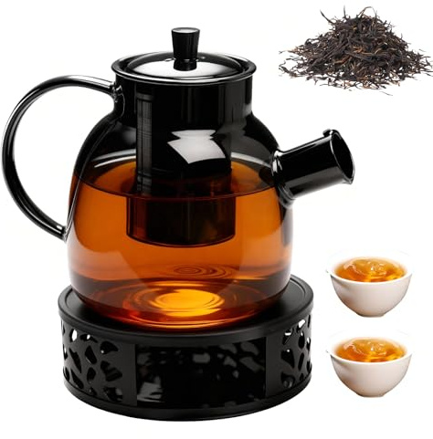 BORDEAG Teekanne mit Stövchen, 1500ML Teekanne mit Siebeinsatz, Teekannes aus Glas, Glasteekanne, Teapot, Teekannes Glas, Tee Kanne Teebereiter für Losen Tees Fruchttee Duftender Tee