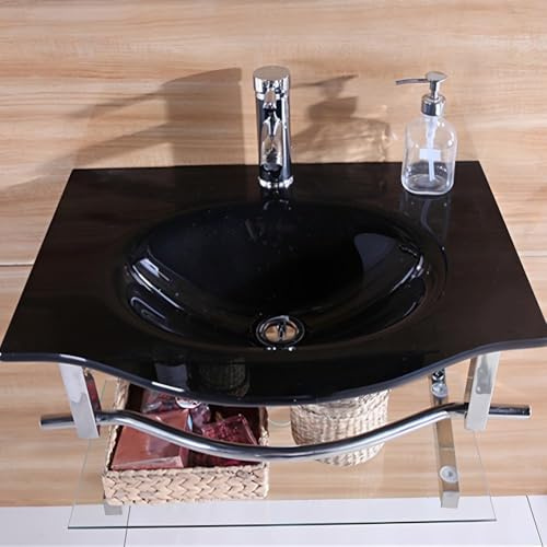 Set da bagno a parete con lavabo in vetro temperato e rubinetto caldo freddo per piccoli spazi moderni