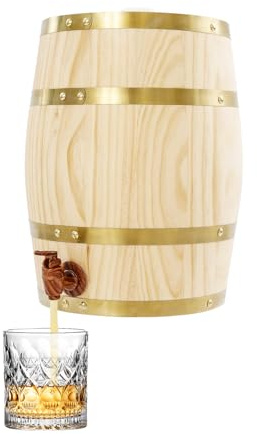 Deurqund Barril de madera de pino de 10 litros con grifo – barril de vino para whisky, vino y licores, diseño de pie sin soporte, ideal para bar, restauración y almacenamiento