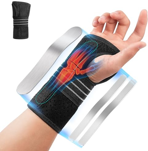 Fefod Handledsstöd, justerbara handledsbandage med 3 metallskenor, handledsbandage för karpaltunnel artrit senskidinflammation, stukning, nattsömn, män kvinnor (L)