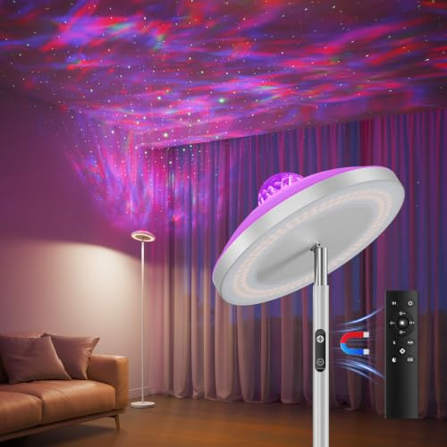 DUSKTEC 3-in-1 Stehlampe mit Galaxy Sternen & RGB Aurora Projektor | Magnetische Fernbedienung & Touch-Steuerung, 1400lm LED, 3000K-6000K Weiß, 10%-100% dimmbar für Wohnzimmer Schlafzimmer