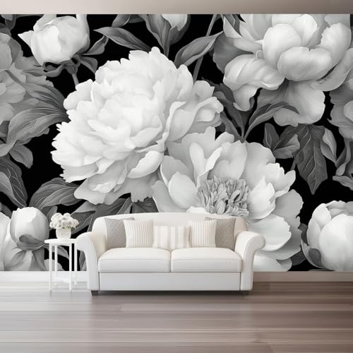 Generico Carta da Parati 250 x 175 cm（WxH, Acquerello Fiori Peonia Decorazione da Parete Carta Parati Soggiorno Camera Letto Nero