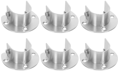 FONDOTIN Supporto per Asta Appendiabiti in Acciaio Inossidabile 6 Pezzi, Staffa a U per Armadio con Viti di Fissaggio, Flangia Semicerchio Aperta 25 Mm per Organizzazione Guardaroba