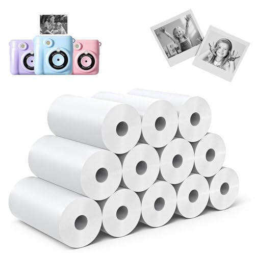 12 Rollen Thermopapier für Kinder Sofortbildkameras，Weißes Premium-Druckerpapier，BPA & BPS Frei，Kompatibel mit den meisten Kinderkameras，57mm x 25mm