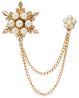 Knighthood Brooch Chain Pearl Star and Flower with Hanging Chain Brooch Lapel Pin Wedding Suit Coat for Women Men's Accessories