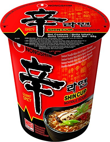 Nongshim Shin Ramyun Cup I Koreanische Instant Ramen I 6 x 68g | Asiatische Instant-Cup-Nudeln mit scharf-würzigem Shin-Geschmack I Fertiggericht als schnelle Mahlzeit zwischendurch