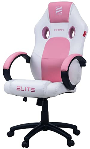 ELITE Gaming Stuhl MG100 Exodus | Ergonomischer Bürostuhl - Schreibtischstuhl - Chefsessel - Sessel - Racing Gaming Stuhl - Gamingstuhl - Drehstuhl - Chair - Kunstleder Sportsitz (Weiß/Pink)