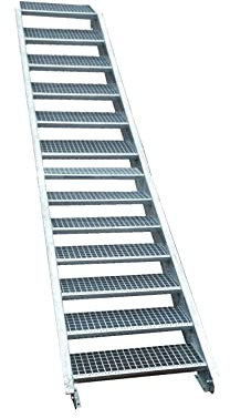 13 Stufen Stahltreppe Breite 60cm Geschosshöhe 195-260cm / Robuste Außentreppe/Wangentreppe/Stabile Industrietreppe für den Außenbereich/Inklusive Zubehör