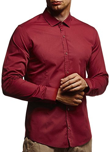 Leif Nelson Vit skjorta för män, smal passform, långärmad svart män, stretch, kortärmad skjorta, fritidsskjorta, pojkar, långärmad skjorta, affärer, bröllop, fritid, kortärmad LN3430, Vinröd, XL