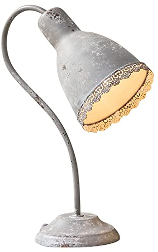 LOBERON Tischlampe Lamothe, Spitzenrand aus Eisen, zauberhafter Shabby-Chic, handgemachtes Antik-Finish, Tischleuchte, Wohn-Accessoire, Kunststoff, creme