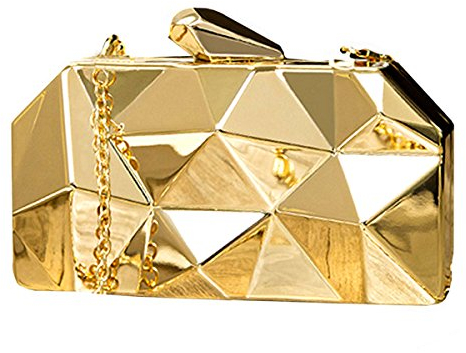 AiSi Damen Geometrische Metall Clutch Abendtasche mit Kette (Gold)