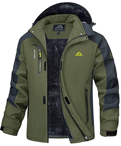 MAGCOMSEN Winterjacke Herren Outdoor Kapuzenjacke Atmungsaktiv Schneejacke Männer Softshelljacke Wasserdicht Arbeitsjacke Warm Regenjacke Armeegrün 3XL