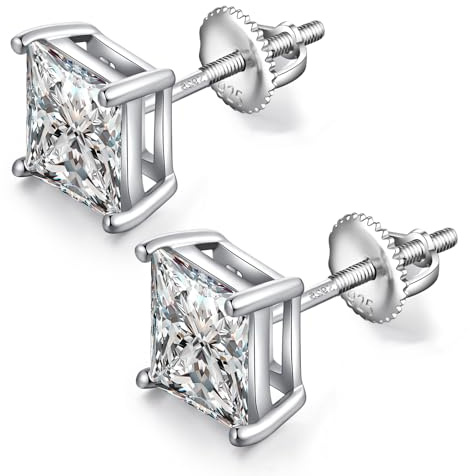 JiaYang Glänsande cz diamantörhängen för män och kvinnor, 925 sterling silver cubic zirconia, skruvörhängen med lång tjock stolpe, 4 mm-8 mm, 7mm, Kubisk zirkonia