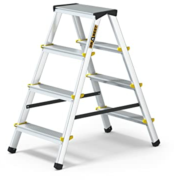 DRABEST Escabeau Double 4 Marches Échelle Pliable Double Face Escabeau Alu Confortable Marche Pieds Antidérapants Charge Max 150 kg