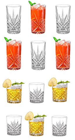 Royal Cuisine 12x Crystal Clear Drinking Glasses Tall and Short Whiskey Glass Water Glasses Tumbler Glasses Whisky Brandy Juice Cocktail Drinking Drinkware-Glassware