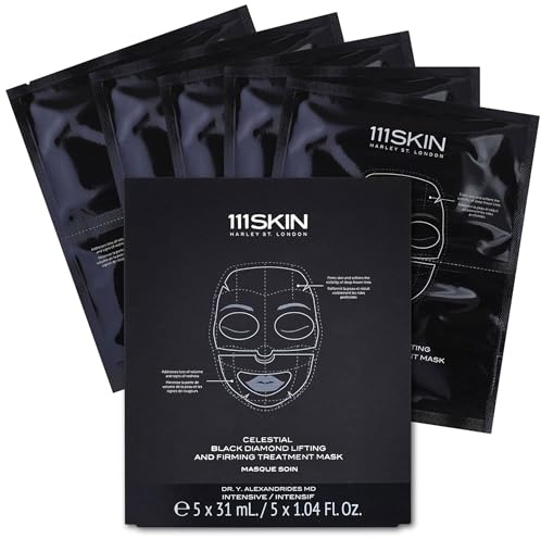 111SKIN Celestial Black Diamond Lifting and Firming Treatment Mask - Anti-Aging - Tone, Tighten, Retexturize Complexion - Fragrance Free - Set of 5 (2.5 oz each) - Face Mask