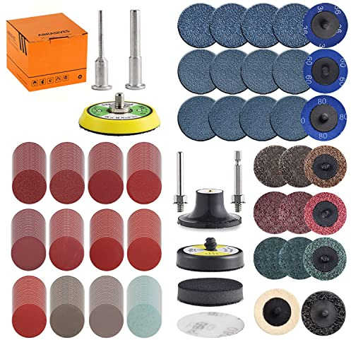 Tshya Sliprondeller på 50 mm med kardborrefäste för borr- och slipmaskiner med platta med 3 mm- och 6 mm-skaft, inklusive 2-tums Roll Lock-slippapper i kornstorlek 36–3000, 270 stycken