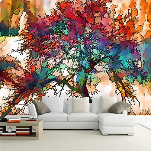Papier Peint Auto-Adhésif Arbres Colorés Abstraits - Papier Peint Mural Carré Papier Peint Photo Feature Papier Peint 3D Wall-Art Papier Peint Peintures Murales Chambre Salon Affiches Murales, 300 x