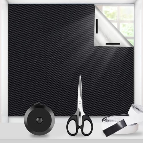 Fenster Verdunklungsrollo Ohne Bohren,100% Lichtundurchlässig & Sonnenschutz 420D Oxford Verdunklungsstoff mit Saugnäpfen| 2m x 1,45m Schwarz| Dachfenster Verdunkelung Sonnenschutzfolie