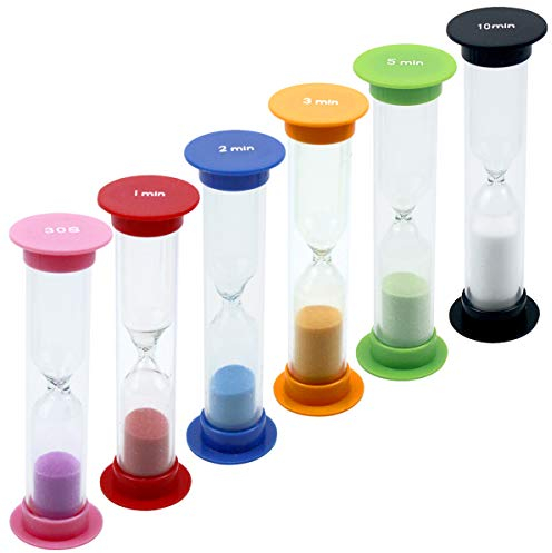 Jinlaili Sabliers Minuterie, 6PCS Horloge De Sable Minuterie 30 Sec / 1 Minute / 2 Minutes / 3 Mins / 5 Minutes / 10 Minutes, Coloré Horloge de Sable Hourglass, Désigné pour Jeux,Cuisine, Exercice