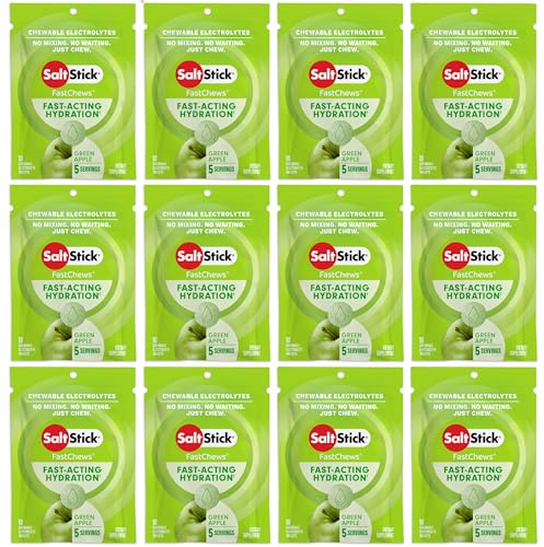 SaltStick Electrolyte FastChews - 120 Green Apple Resealable Chewable Electrolyte Tablets for Hydration, Salt Tablets for Running - 120 Tablets