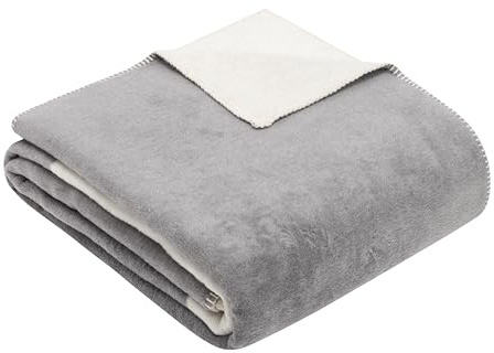 s.Oliver Decke 150x200 cm - Baumwollmix, Made in Germany, weich, warm & waschbar, Kuscheldecke Gemustert grau wollweiß