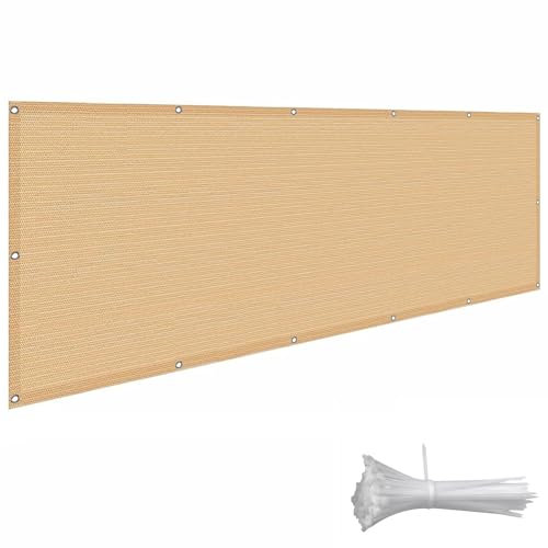 Wzmazingly Balkon Sichtschutz, Höhe 40/50/60cm Balkonverkleidung Balkonbespannung, HDPE 220g/m² Wetterbeständig, Mit Öse, Kordel Und Kabelbindern (Color : Beige, Size : 60x900cm)