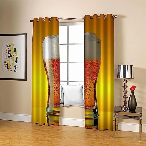 Blickdicht Blackout Vorhang Mit Ösen Schalldämmend Gardinen Polyester 3D Bedruckt Gelbes Biergetränk Für Wohnzimmer Schlafzimmer Kinder Oder Babyzimmer - Bedruckte Verdunkelungsvorhänge-0L6Y6B1B8A9