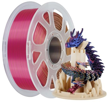 Kingroon PLA Silk Filament 1.75mm, PLA Mehrfarbig 3D Drucker Filament, 1KG Spule (2.2 LBS) Multicolor PLA Filament für 3D Drucker, Maßgenauigkeit ±0,02mm, Rot, Gold, Blau