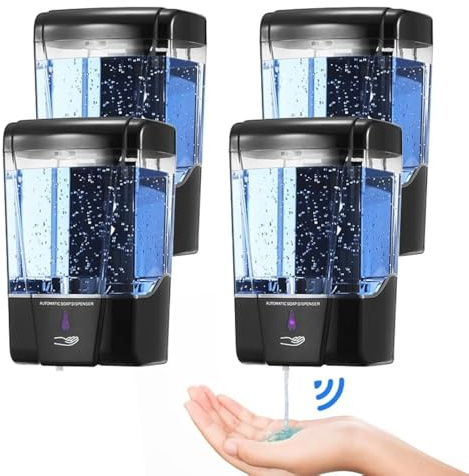 4 Pack Automatic Soap Dispenser Touchless,600 ml / 20 oz Commercial Hand Soap Dispenser,Wall Mount Hand sanitizer Dispenser for Bathroom Offices Home Kitchen Hotel（Black）
