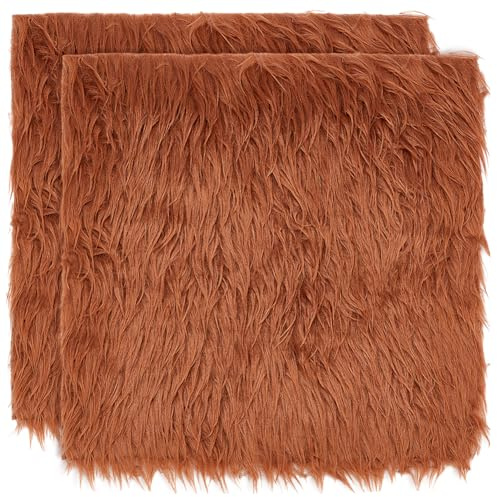 BENECREAT 2 piezas de tela de piel sintética marrón, cuadrados de 25x25 cm de pelo suave y mullido precortados, tela de piel sintética para manualidades de gnomos, disfraces, alfombras, almohadas