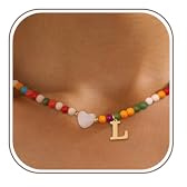 Chriscoco Bunte Perlenkette für Mädchen und Damen, Handgefertigt Mit Buchstaben, Personalisierte Boho Choker Schmuck für Teenager, Geschenk 7 Jahre, Geburtstagsgeschenk, L