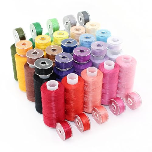 SHRJ 50pcs 25 Colors Bobbins Sewing Threads Kit, 400 Yards Polyester Thread Spools Prewound Bobbin for Hand Machine Sewing, Emergency and Travel, DIY and Home